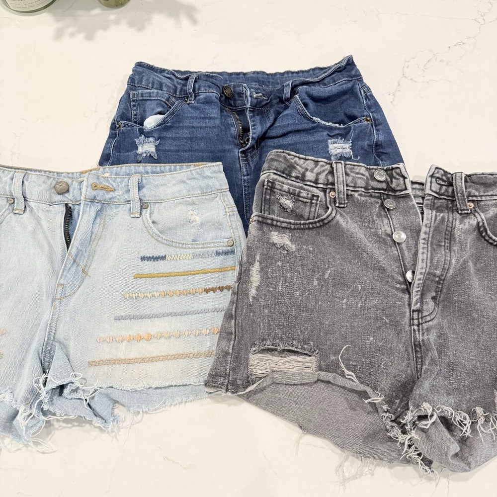 Three Trendy Ripped Jean Shorts Size Small (4/26) Summer Chic Boho